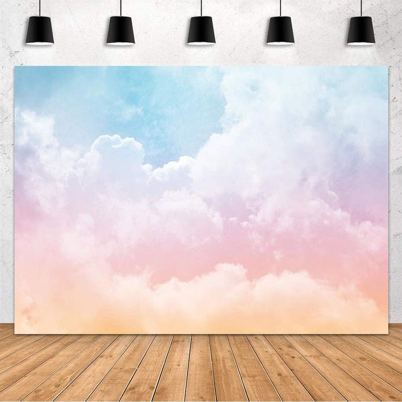 MEHOFOND 7x5ft Rainbow Cloud Backdrop for Birthday Party Decorations Colorful Sky Girl Birthday Photography Background Baby Shower Banner Cake Table Studio Photo Props - Image 2
